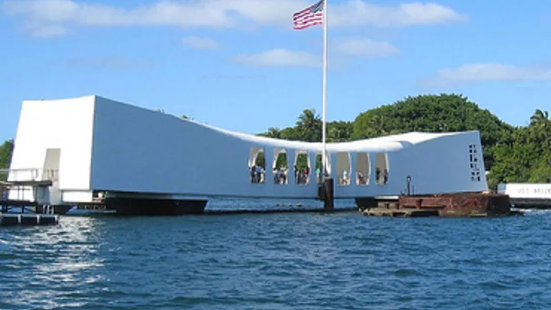 Pearl Harbor tour day with the USS Arizona Memorial and Ford Island hangars, illustrative scene