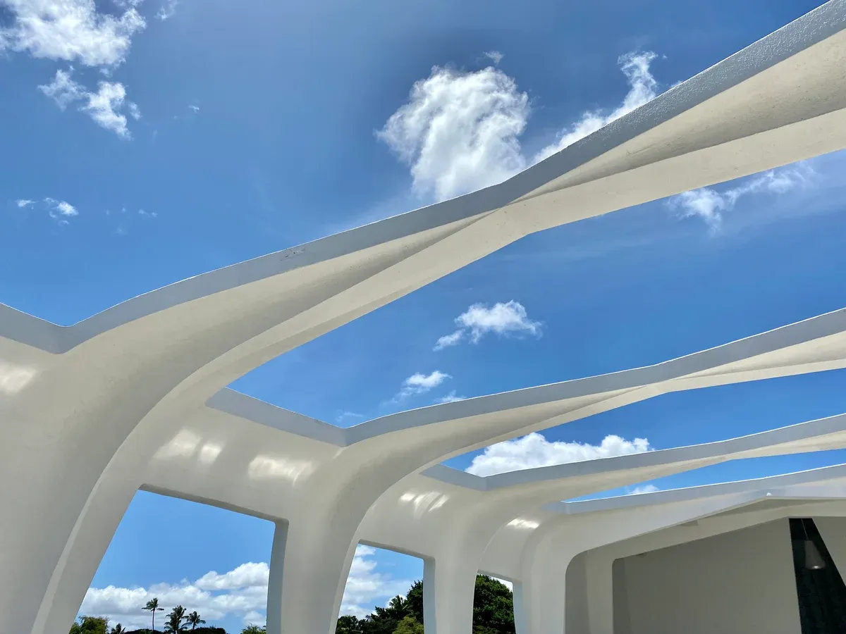 Roof windows of the USS Arizona Memorial on a Pearl Harbor tour