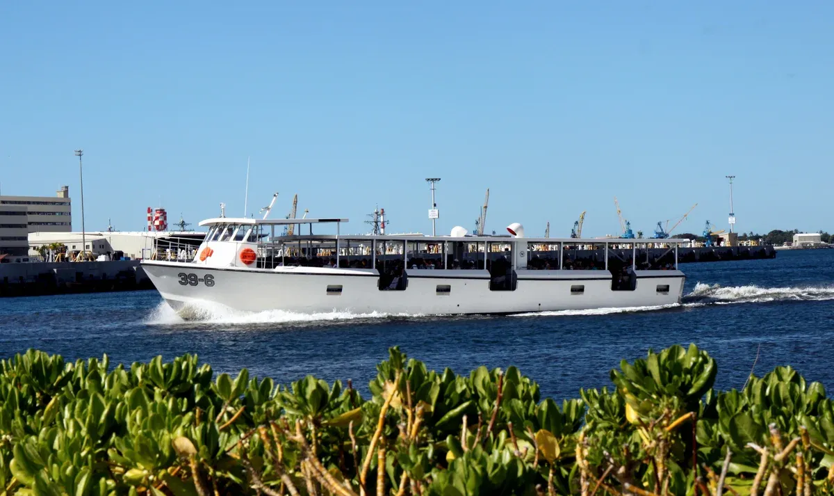 Navy shuttle boat that takes Pearl Harbor tour visitors to the USS Arizona Memorial