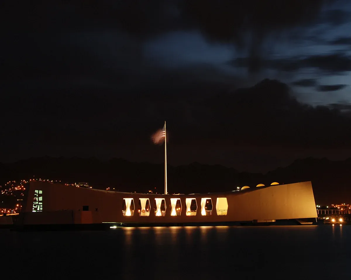 USS Arizona Memorial at night, the focus of the Salute to Pearl Harbor tour